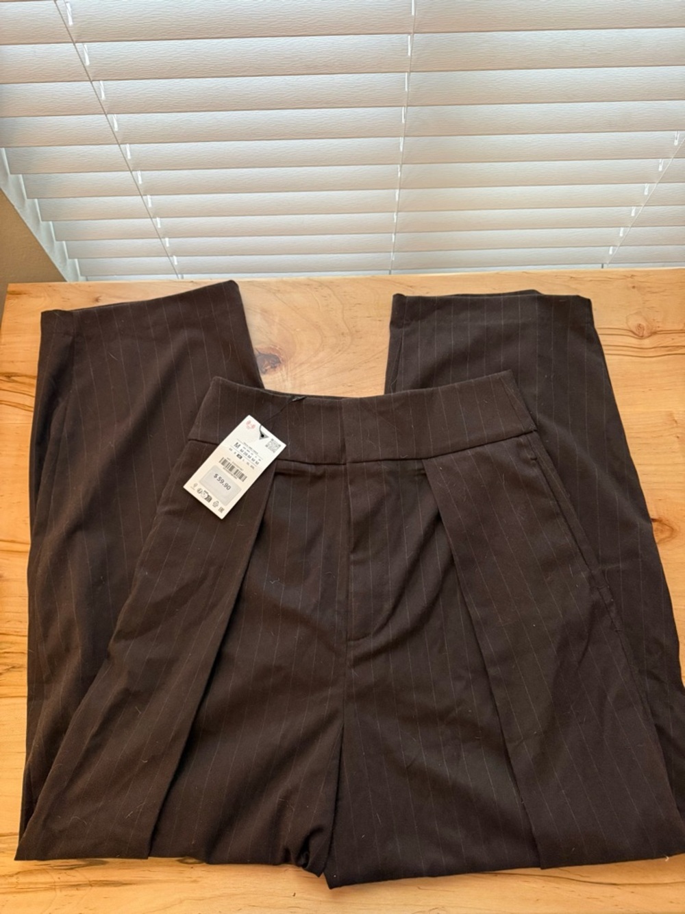 Zara Womens Brown Pinstripe Pleated Dress Pants